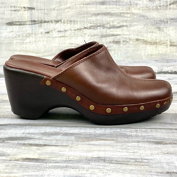 Brown Leather Clogs Cherokee “Blanche” Y2K Chunky Studded Slip-On Mules 6M - Picture 6 of 15